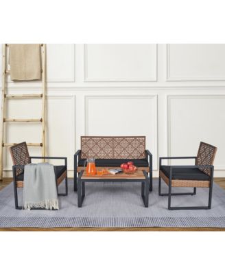 4-Piece Patio Furniture Set Outdoor Balcony Porch Garden Backyard Lawn Furniture Acacia Wood Table Top