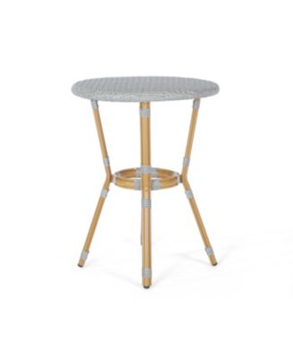 Outdoor Aluminum Armless French Bistro Set, 3-Piece, Gray and Bamboo Finish