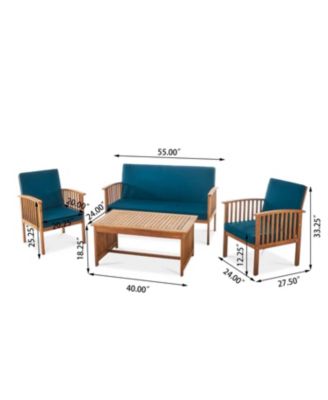 Outdoor 4-Pcs Set Acacia Wood Sofa Set with Water Resistant Cushions