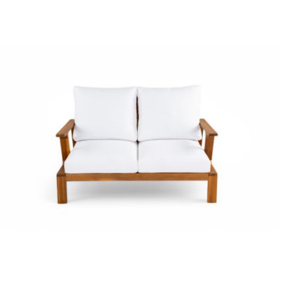 4 Person Outdoor Sofa Set Patio Seating Group with Cushions Coffee Table Teak Finish White Cushion