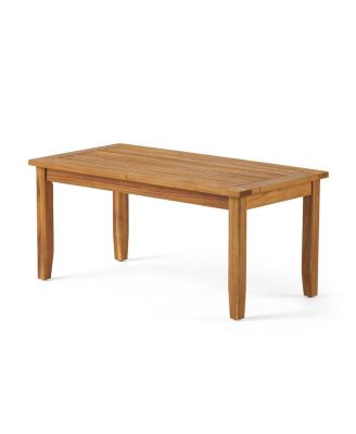 2 Pieces Acacia Wood Outdoor Loveseat with Coffee Table and Beige Cushions for Patio Backyard