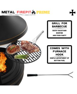 Metal Outdoor Garden 2-in-1 Heating Stove Fireplace Fire Pit with Rotatable and Removable Cooking Stove Rack