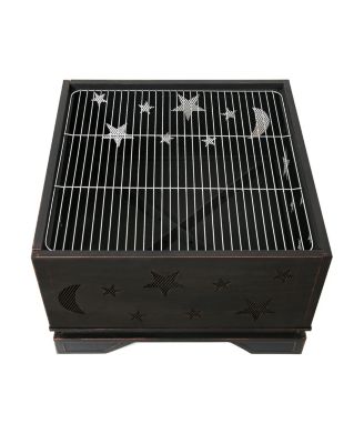 26 in Outdoor Square Wood-Burning Fire Pit Table with Grill and Poker  Large Burning Space Fireplace for Picnic Bonfires