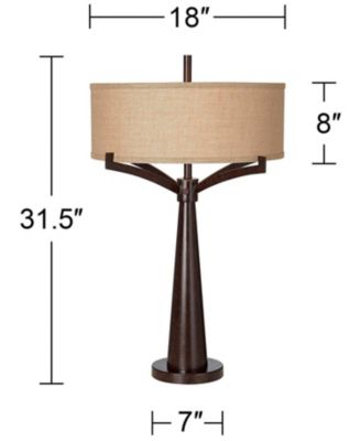 Tremont Modern Mid Century Table Lamps 31 1/2" Tall Set of 2 Rich Bronze Iron Burlap Fabric Drum Shade for Bedroom Living Room