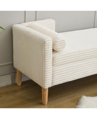 Corduroy Storage Bench with Armrests & Pillows - Ivory
