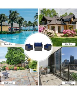 4 Pieces Patio Rattan Conversation Set with Padded Cushions