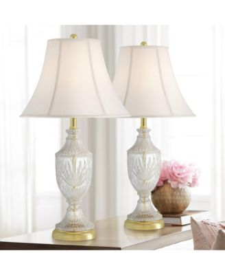Traditional Table Lamps 26.5" High Set of 2 Cut Glass Urn Brass White Cream Bell Shade for Living Room Family Bedroom Bedside
