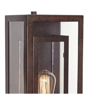 Rustic Industrial Farmhouse Outdoor Wall Light Fixtures Set of 2 Bronze 15 1/2" Clear Glass for Exterior Barn Deck House Porch