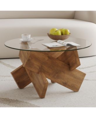 33.4" Modern Circular Glass Coffee Table
