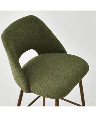  Set of 4  Textured Fabric, Walnut-Finished Metal  Curved Backrest, Padded Seat, Footrest Counter Height Stools