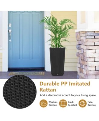 Set of 2 Outdoor Wicker Flower Pot with Drainage Hole for Porch Balcony