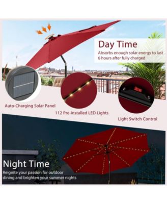 10 Feet Patio Umbrella with 112 Solar Lights and Crank Handle