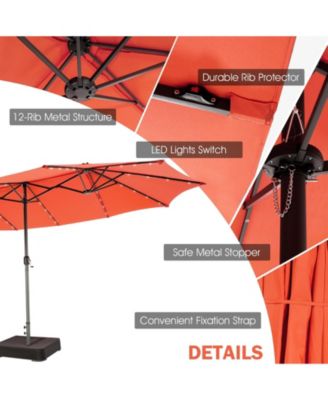 15 Feet Twin Patio Umbrella with 48 Solar LED Lights-Orange
