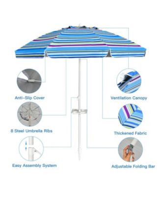 7.2 Feet Portable Outdoor Beach Umbrella with Sand Anchor and Tilt Mechanism