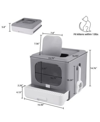 Cats Litter Box  Detachable Top & Slide-Out Tray With Scoop