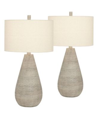 Rustic Country Cottage Table Lamps 30" Tall Set of 2 Natural Teardrop Oatmeal Drum Shade for Bedroom Living Room House