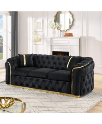 90.6" Velvet Button Tufted Chesterfield Sofa