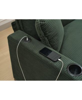 Corduroy L-Shape Sofa with USB & Footstool