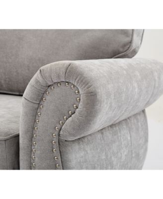 Streamdale 109.5" Light Gray Chenille Sectional Sofa, Rivets & Rolled Arms