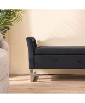 Streamdale Black Velvet Storage Bench with Armrests - 67.91" Wide