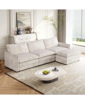 Streamdale Corduroy 3-Seater Cloud Couch with Footrest & Cushions