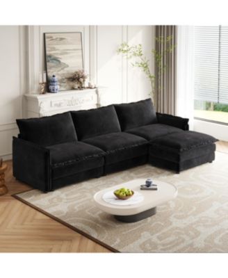 Corduroy 3-Seater Cloud Couch with Footrest & Cushions