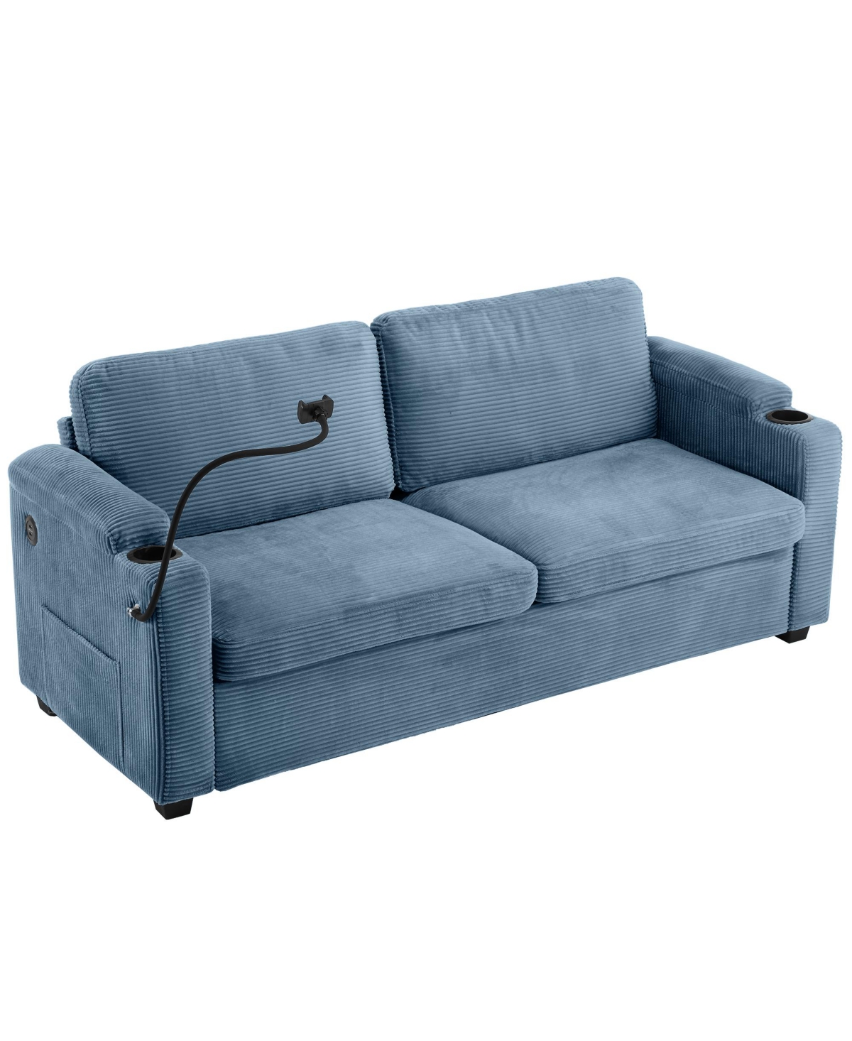 Navy Corduroy Sleeper Sofa with Mattress, Usb Ports & Storage