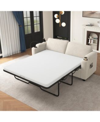 Navy Corduroy Sleeper Sofa with Mattress, USB Ports & Storage
