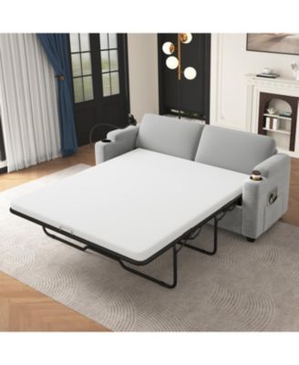 Navy Corduroy Sleeper Sofa with Mattress, USB Ports & Storage