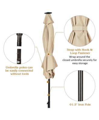 9 Feet Solar LED Lighted Patio Market Umbrella with Tilt Adjustment without Base