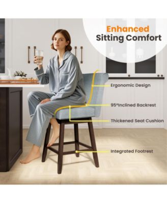 27 Inch Counter Height Bar Chairs with Rubber Wood Legs Set of 2