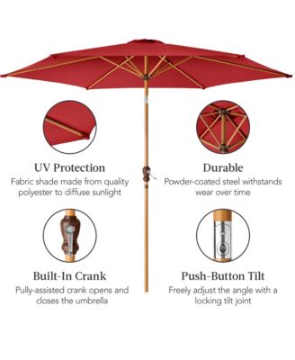 10ft Outdoor Woodgrain Pattern Steel Market Patio Umbrella w/ Crank, Tilt