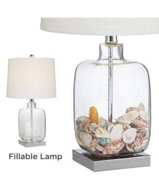 Coastal Accent Table Lamps 21.75" High Set of 2 Clear Glass Fillable Sea Shells White Drum Shade for Living Room Family Bedroom