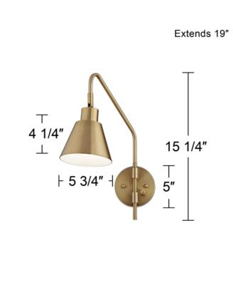  Set of 2 Brass Plug-in Light Fixture Tapered Metal Shade Marybel Modern Swing Arm Wall Lamps