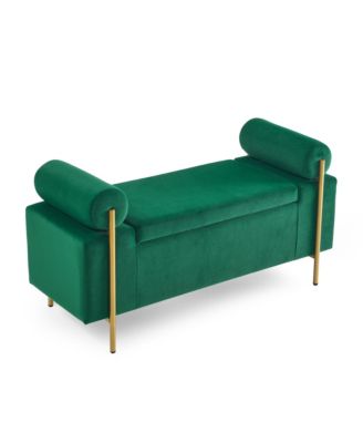 Green Velvet Storage Bench with Iron Legs