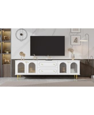 Streamdale Modern 78.7" TV Stand with 2 Drawers and 2 Glass-Door Cabinets