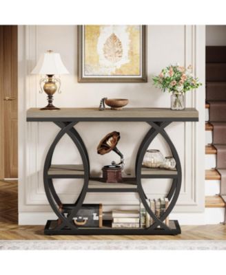 39.4" Console Table, Industrial 4-Tier Sofa Table Entryway Table with Storage Shelves, Narrow Wood Accent Tables with Metal Frame for Small Spaces, Hallway, Foyer