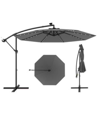 10 Feet Solar Offset Hanging Umbrella with 40 Lamp Beads and Solar Panel