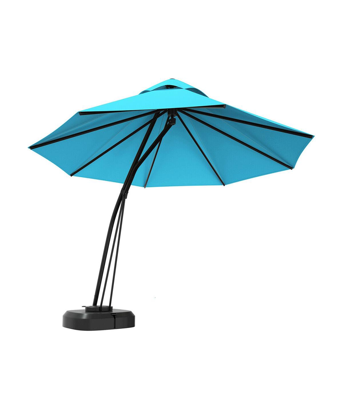 11 Feet Outdoor Cantilever Hanging Umbrella with Base and Wheels-Turquoise - Turquoise