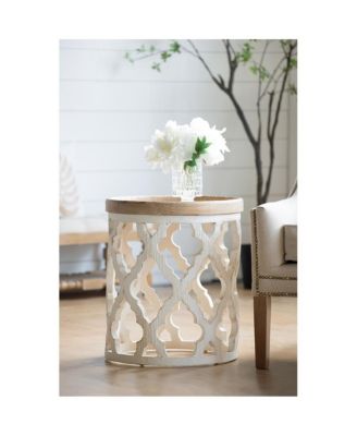  23" Large Distressed White Side Table