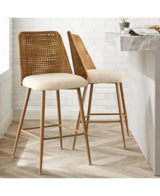 Set of 4 Faux Rattan,27'' Woven Cane Upholstered Chairs, Back Counter Stools for Kitchen Island & Home Bar