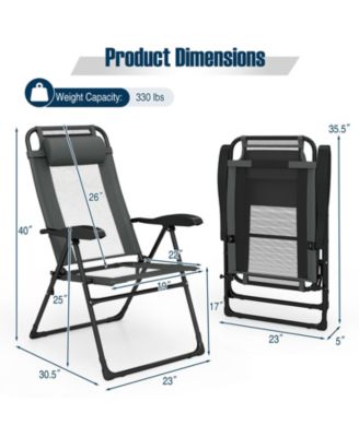 Outdoor Folding Chairs Set of 2 with Armrests and 7-Level Backrest