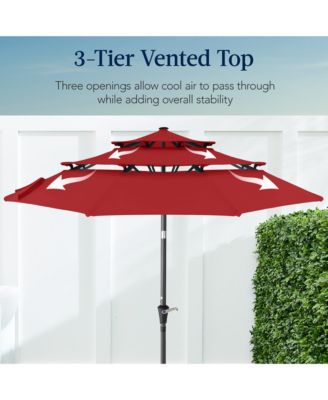 10ft 3-Tier Patio Umbrella, Market Sun Shade w/ Tilt Adjustment, Easy Crank