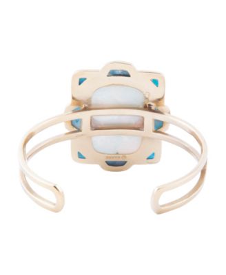 Scenic Red Floral Blue Apatite Golden Cuff Bracelet