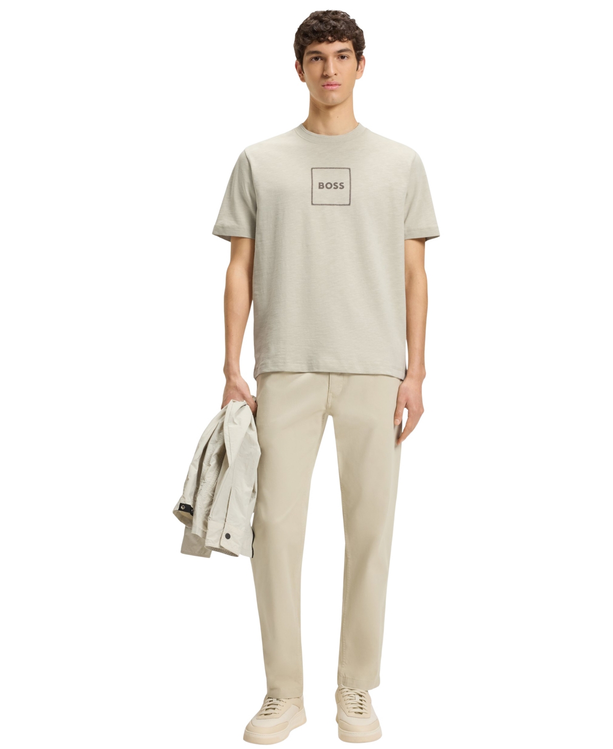 Hugo Boss Boss By  Men's Logo Print Slub-cotton T-shirt In Neutral