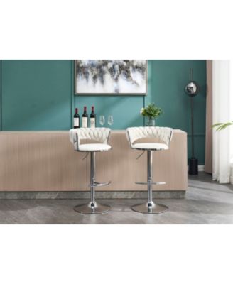 Cream Velvet Bar Stools (Set of 2) Adjustable Height
