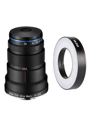 Laowa 25mm f/2.8 2.5-5x Ultra-Macro Lens for Nikon F with Laowa Front LED Ring Light for 25mm f/2.8 2.5-5X Ultra-Macro Lens