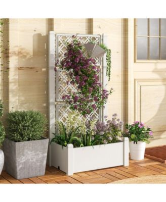 Outdoor Planter Box Self-Watering Raised Garden Bed Trellis with Water Level Indicator