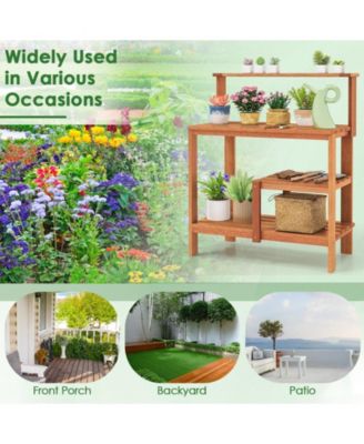 Outdoor Garden Potting Wood Planting Workstation with Open Shelves
