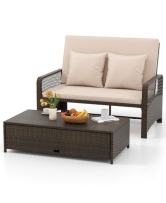 Patio Adjustable Wicker Daybed with 4-Level Backrest and Soft Cushions